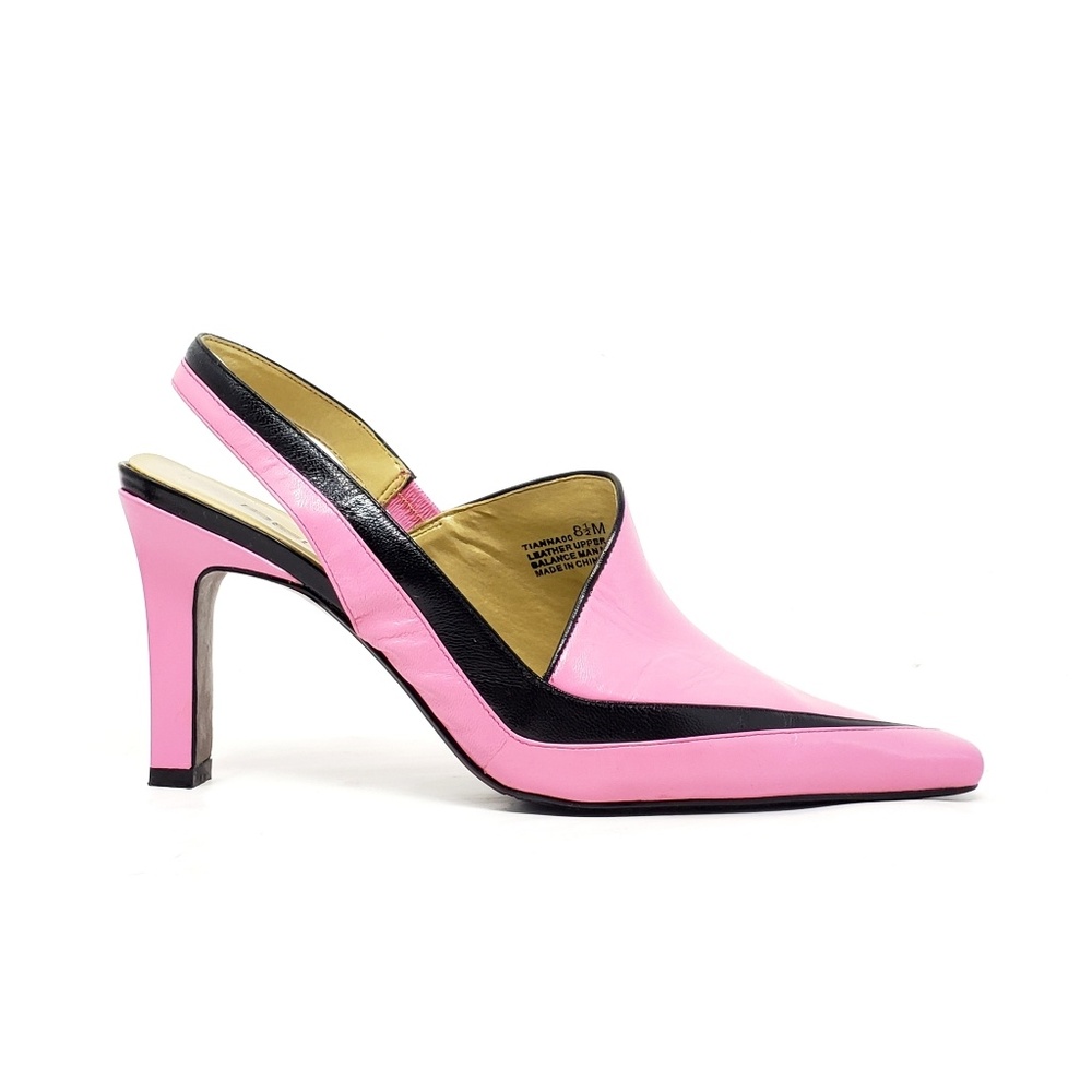 Bellini Pink and Black Pointed Toe Slingback Heels
